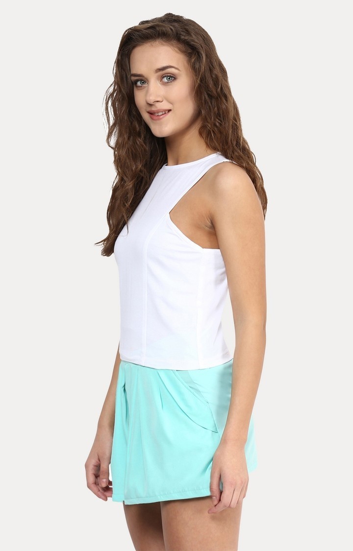 Women's White Viscose SolidCasualwear Tank Top