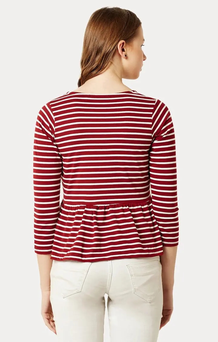 MISS CHASE | Women's Red Striped Peplum Top 3