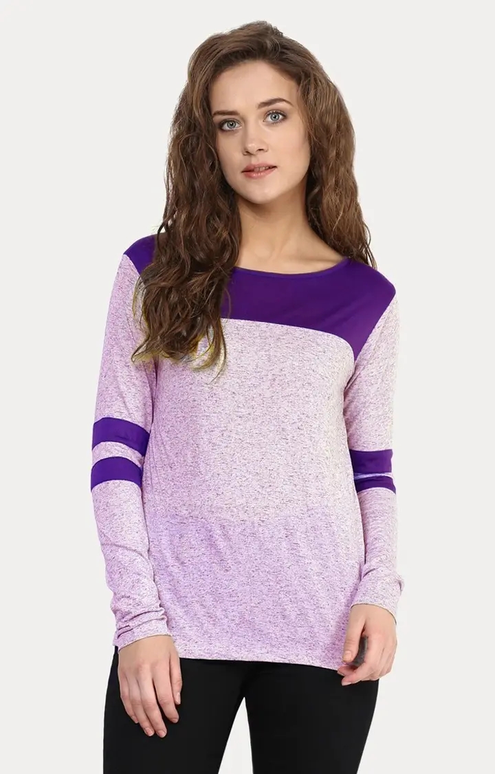 MISS CHASE | Women's Purple Melange Regular T-Shirts