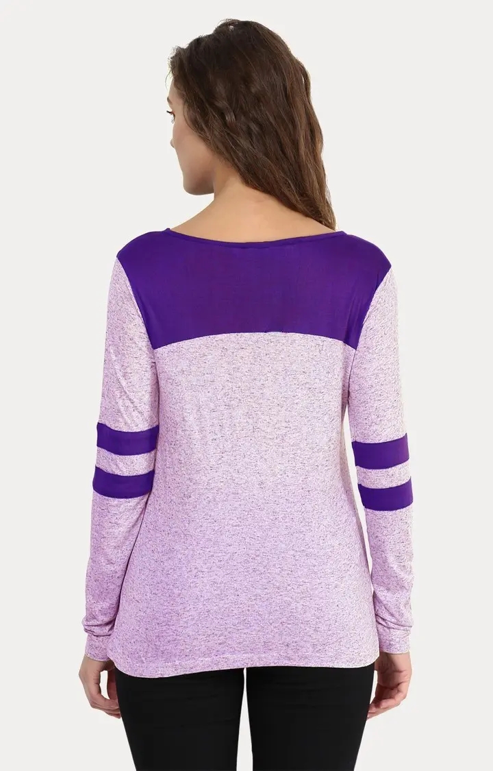 MISS CHASE | Women's Purple Melange Regular T-Shirts 3