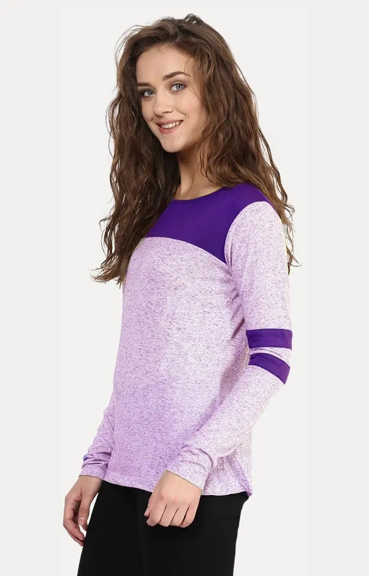 MISS CHASE | Women's Purple Melange Regular T-Shirts 2