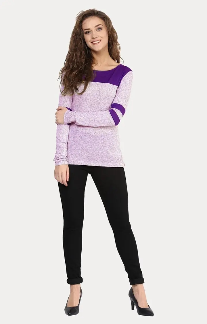 Women's Purple Viscose MelangeCasualwear Regular T-Shirts