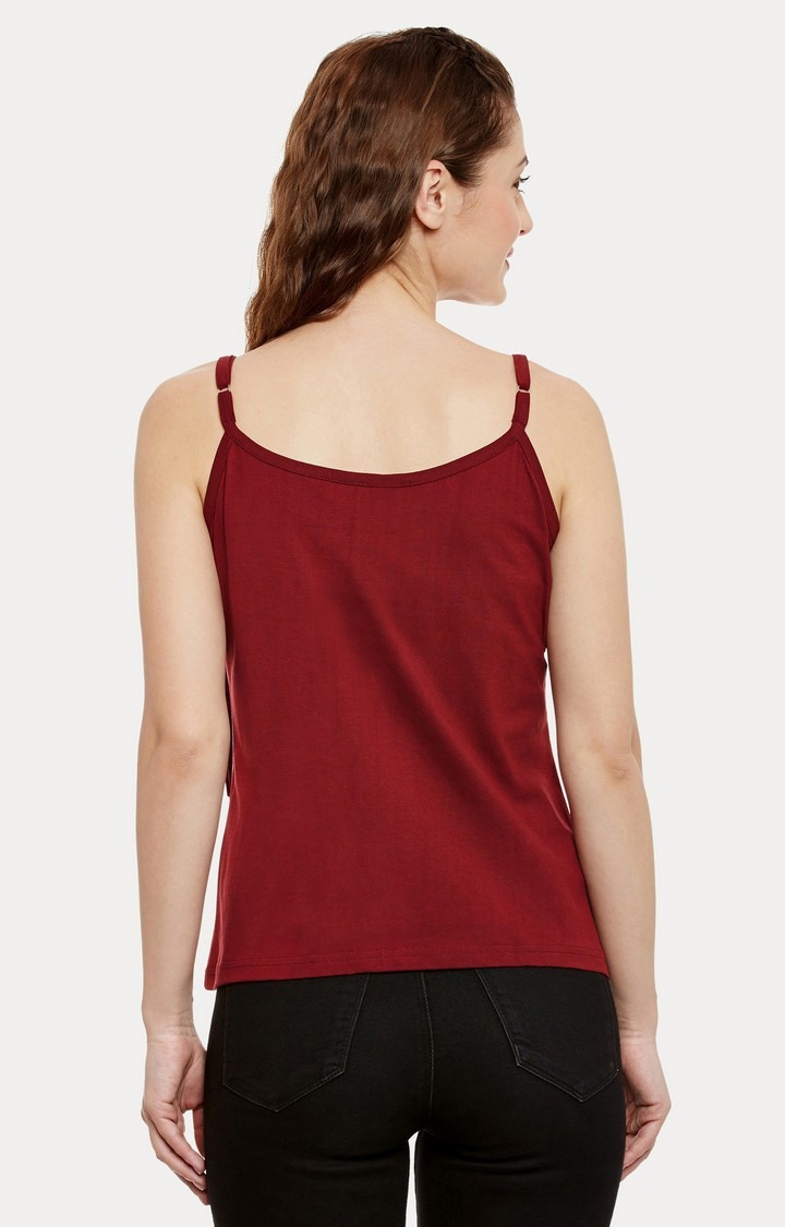 Women's Red Viscose SolidCasualwear Strappy Top