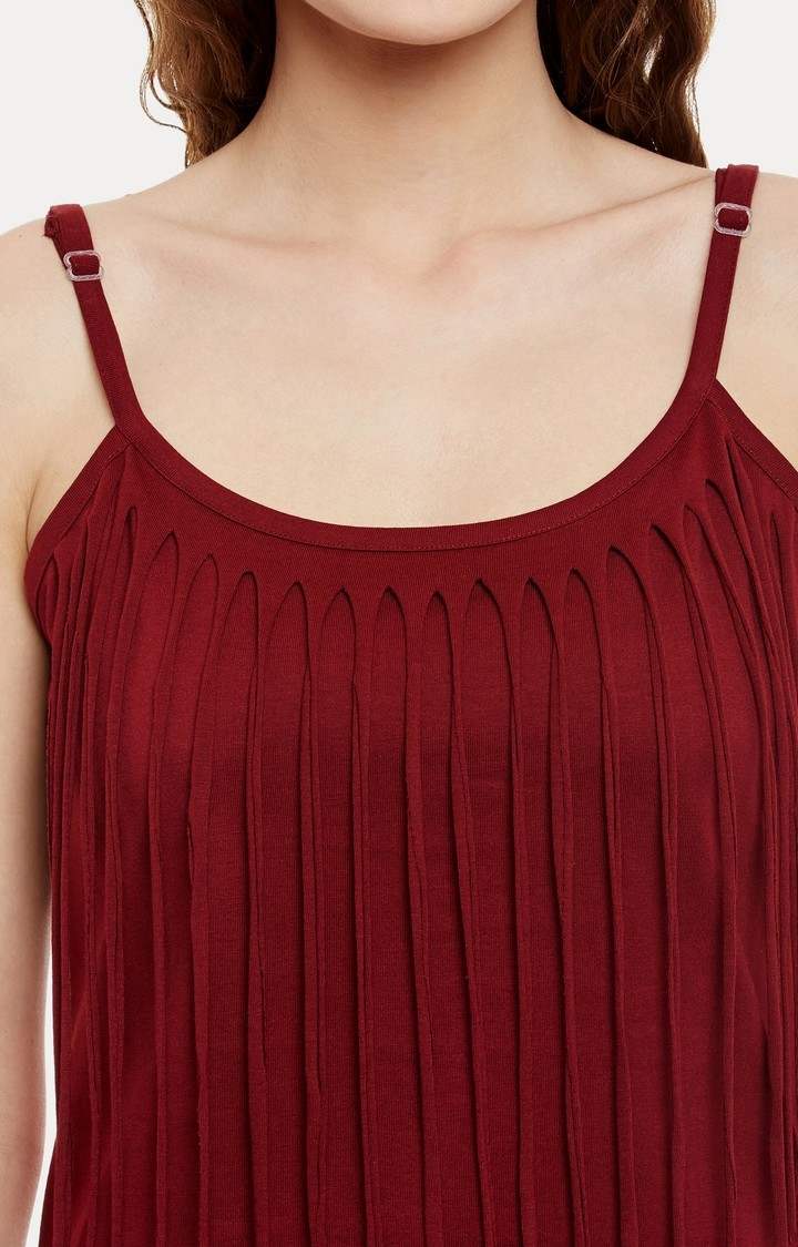Women's Red Viscose SolidCasualwear Strappy Top