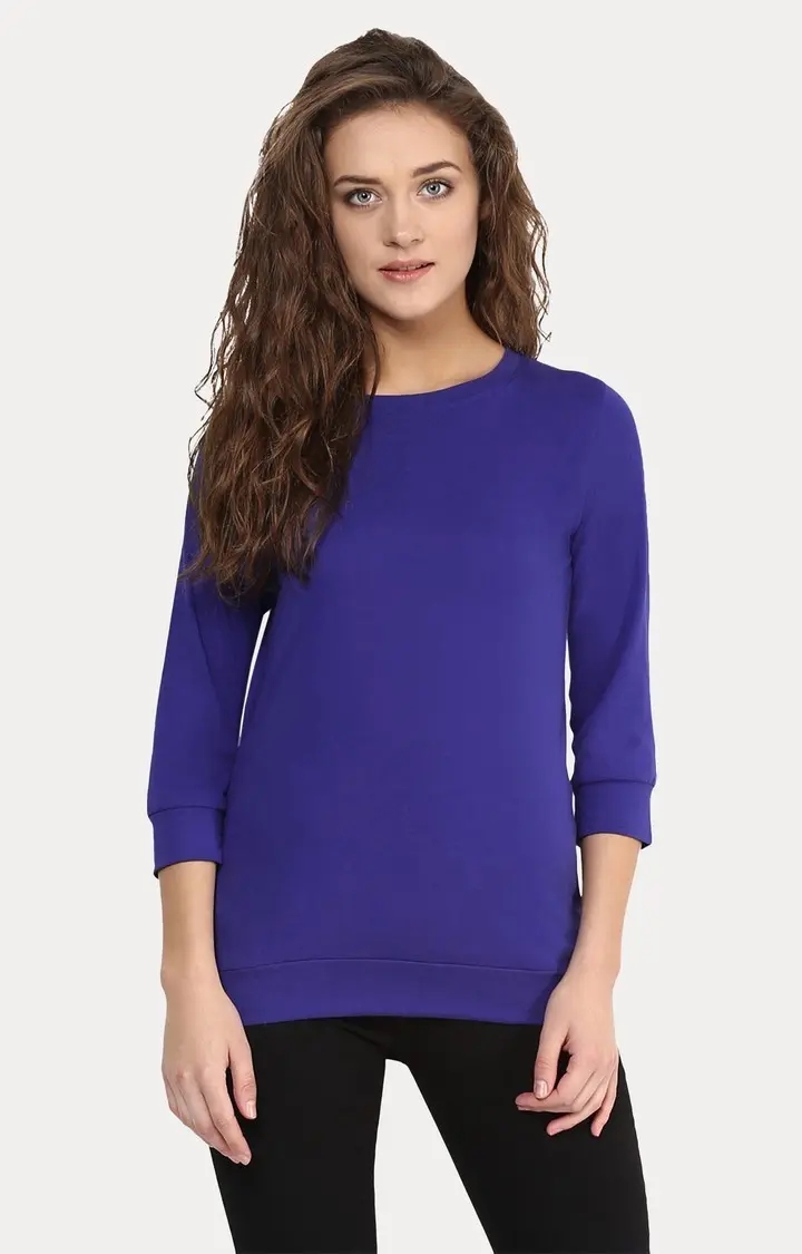 Women's Blue Solid Sweatshirts