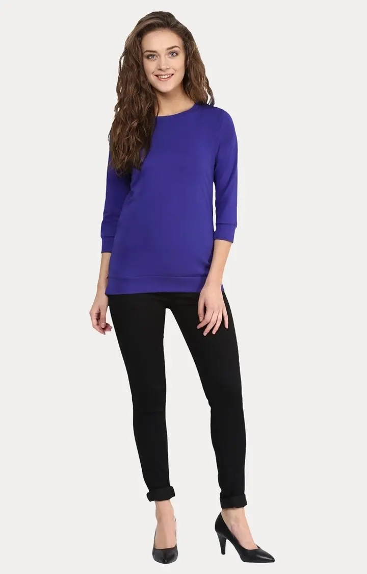 Women's Blue Viscose SolidCasualwear Sweatshirts