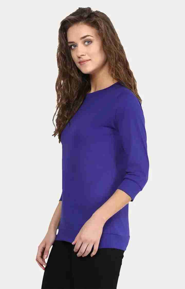 Women's Blue Viscose SolidCasualwear Sweatshirts