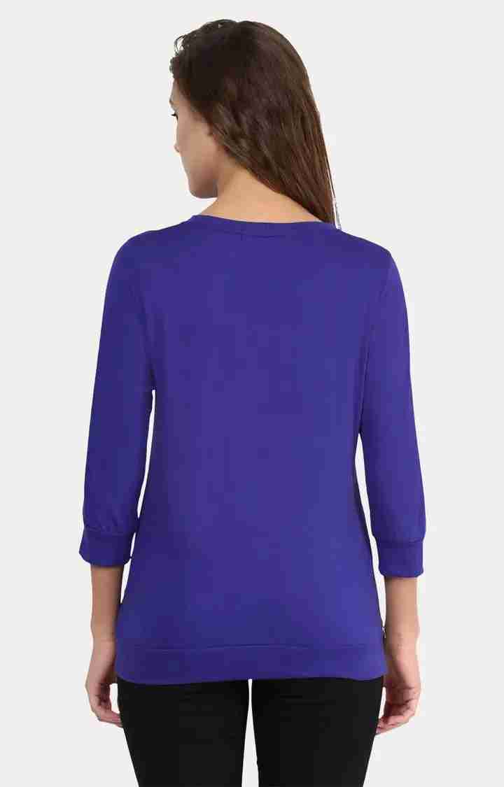 Women's Blue Viscose SolidCasualwear Sweatshirts