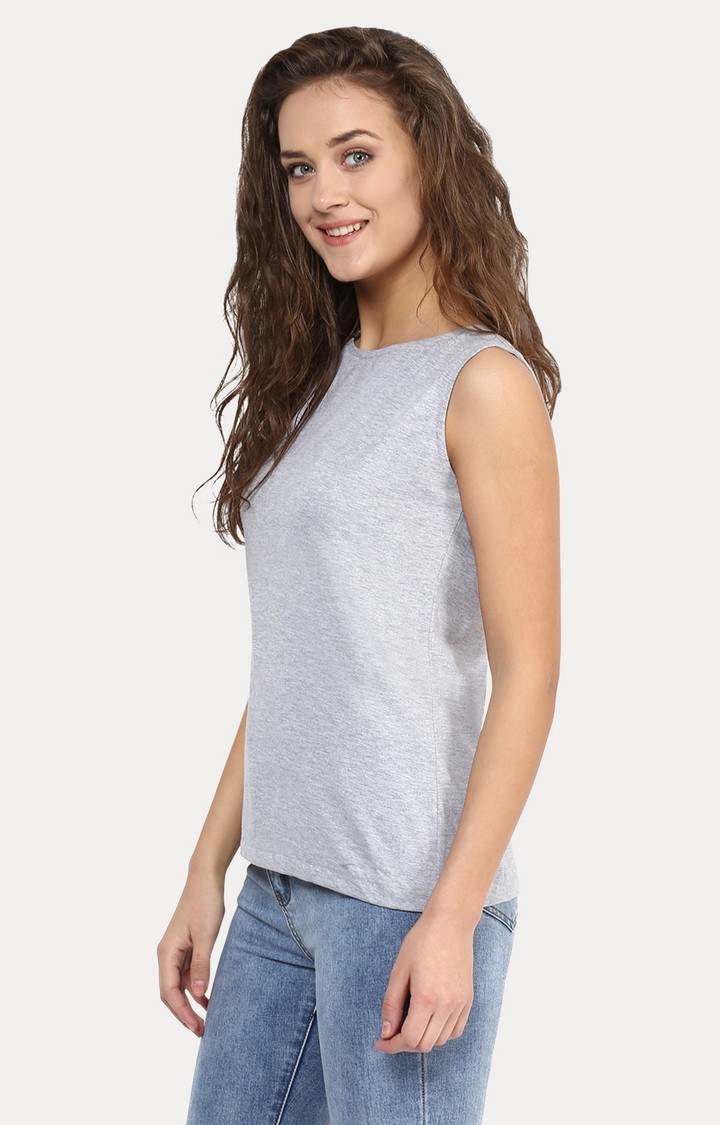 Women's Grey Viscose MelangeCasualwear Regular T-Shirts