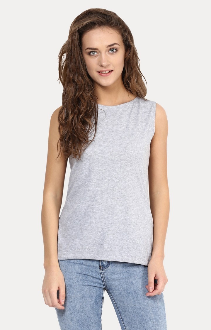 Women's Grey Melange Regular T-Shirts