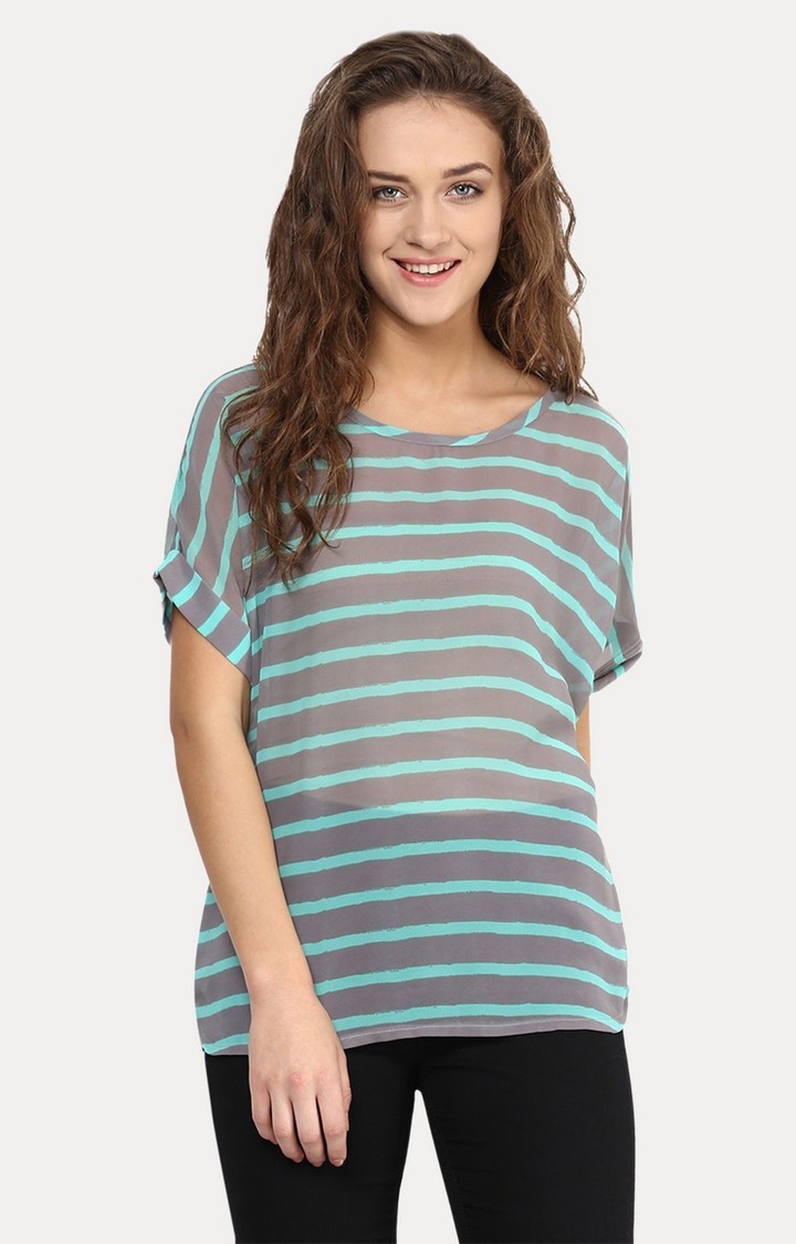 MISS CHASE | Women's Grey Striped Tops
