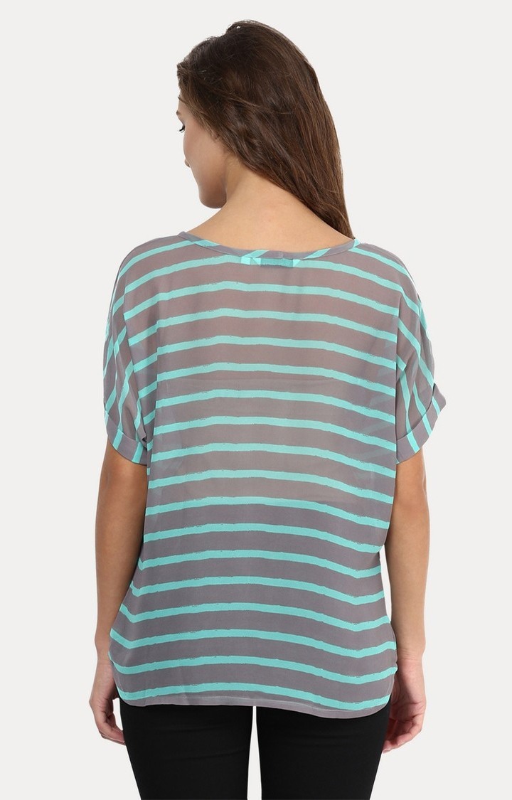 Women's Grey Cotton StripedCasualwear Tops