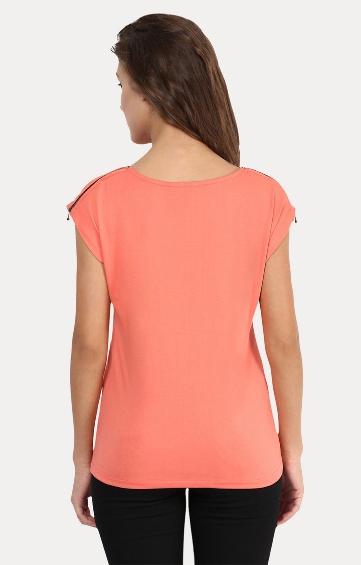 Women's Orange Viscose SolidCasualwear Regular T-Shirts
