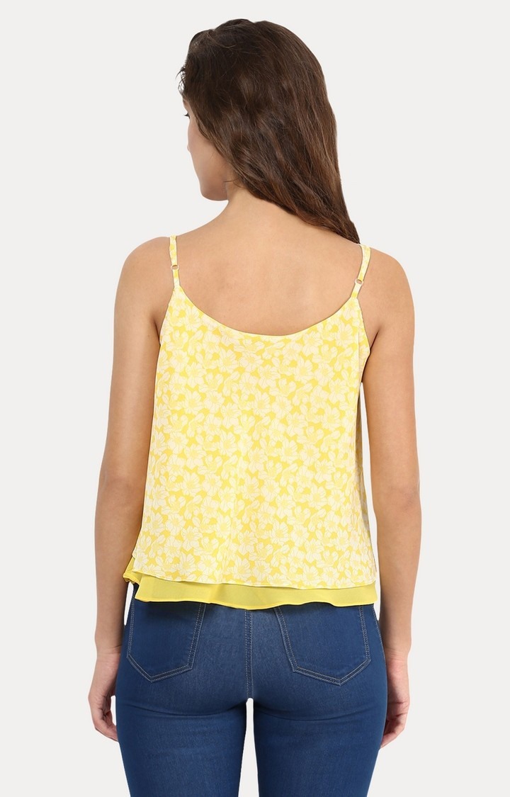 Women's Yellow Cotton PrintedCasualwear Strappy Top