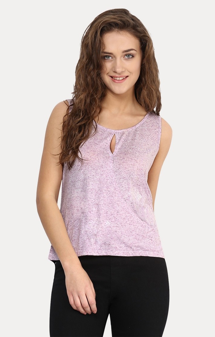 Women's Purple Melange Regular T-Shirts