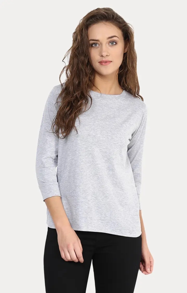 MISS CHASE | Women's Grey Viscose MelangeCasualwear Regular T-Shirts