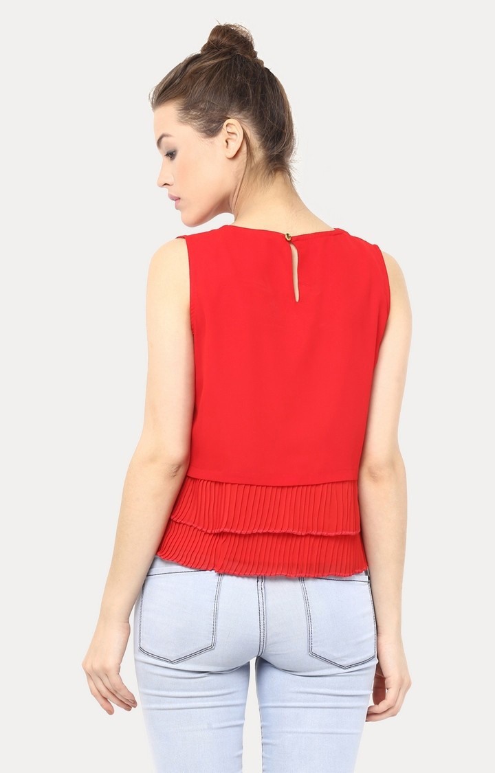 Women's Red Cotton SolidCasualwear Peplum Top