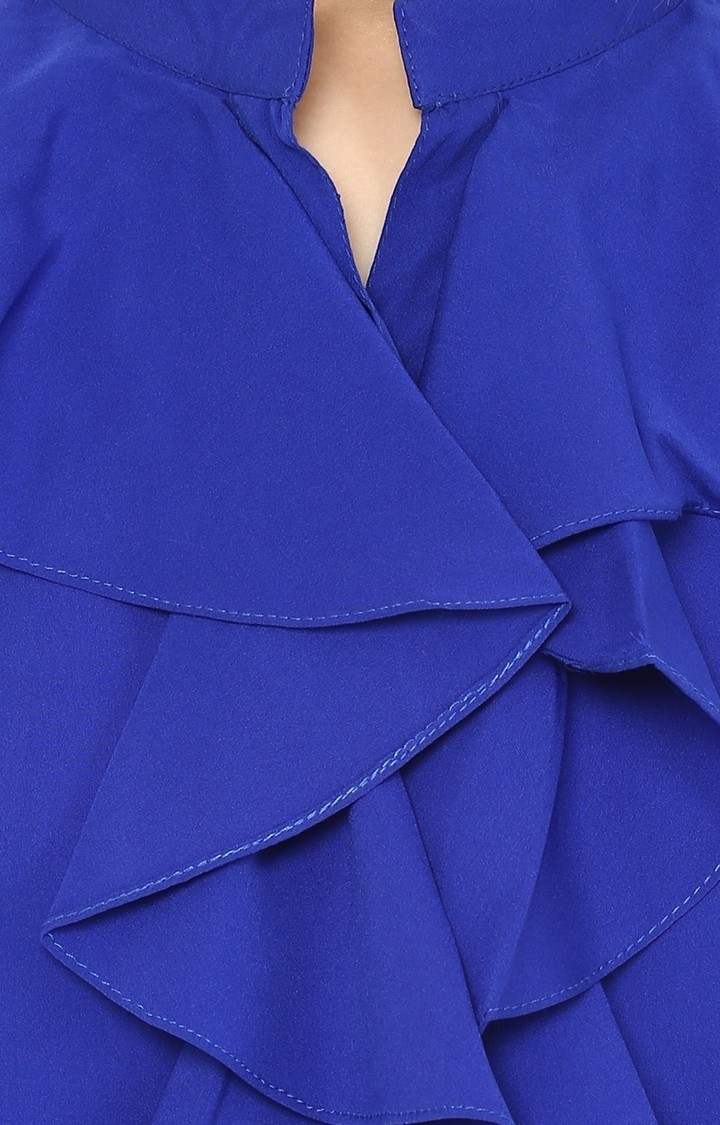 Women's Blue Crepe SolidCasualwear Casual Shirts