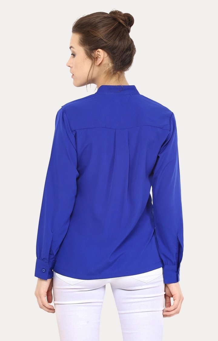 Women's Blue Crepe SolidCasualwear Casual Shirts