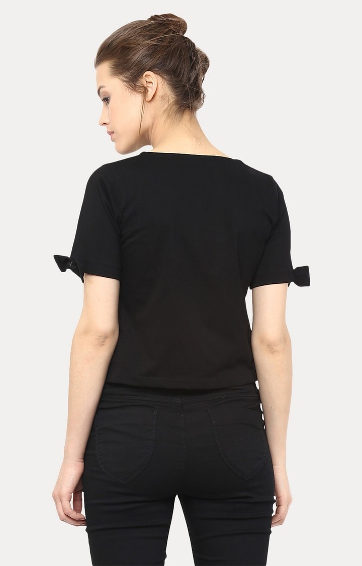 Women's Black Viscose SolidCasualwear Crop T-Shirts