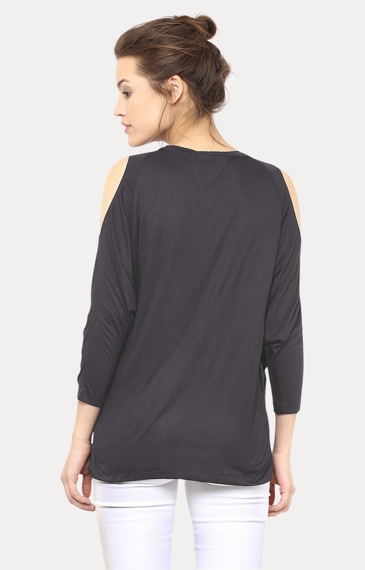 Women's Grey Polyester SolidCasualwear Tops