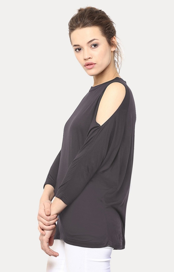 Women's Grey Polyester SolidCasualwear Tops