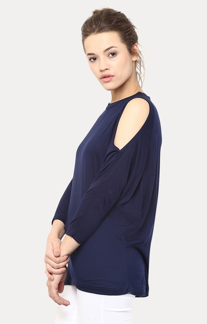 Women's Blue Polyester SolidCasualwear Tops