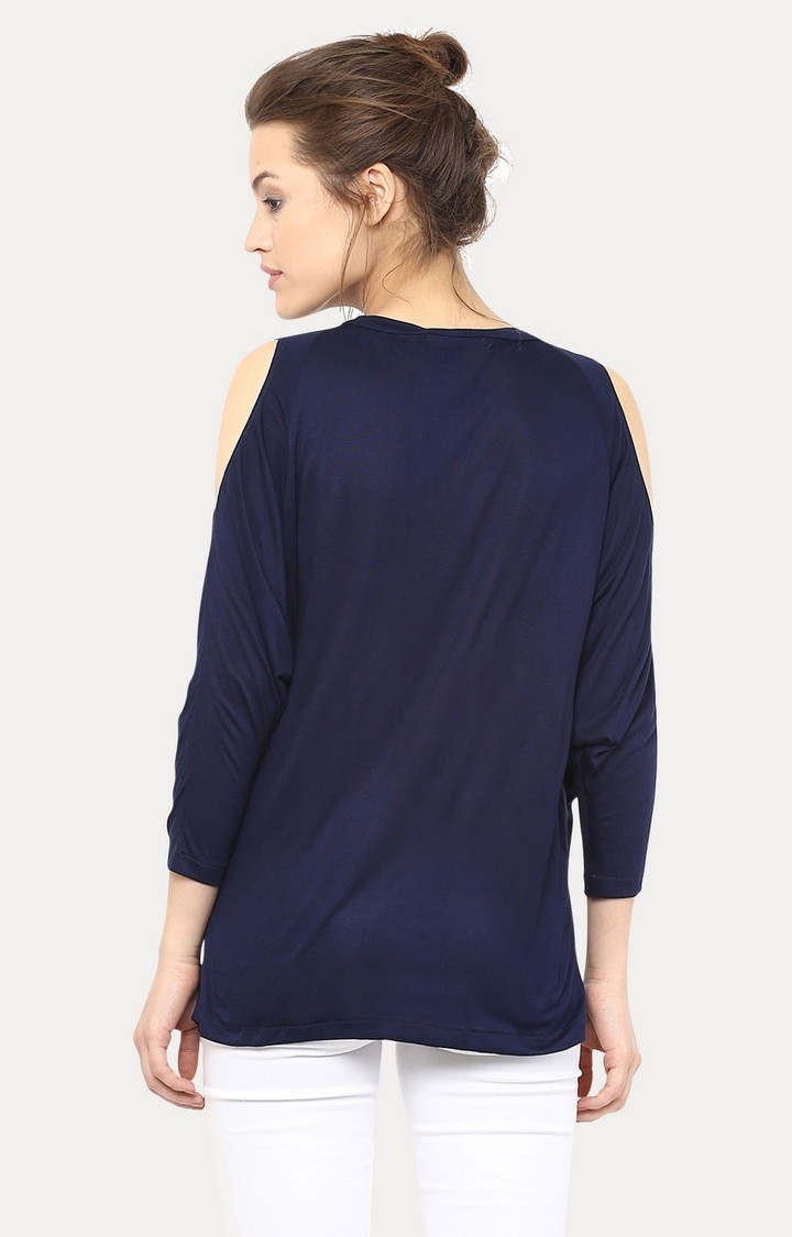 Women's Blue Polyester SolidCasualwear Tops