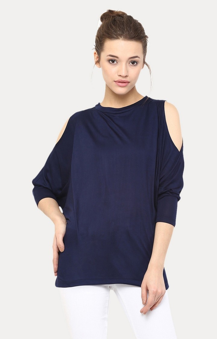 MISS CHASE | Women's Blue Polyester SolidCasualwear Tops
