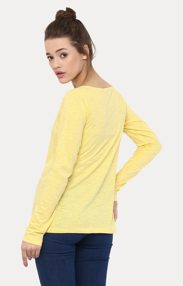 Women's Yellow Viscose MelangeCasualwear Regular T-Shirts