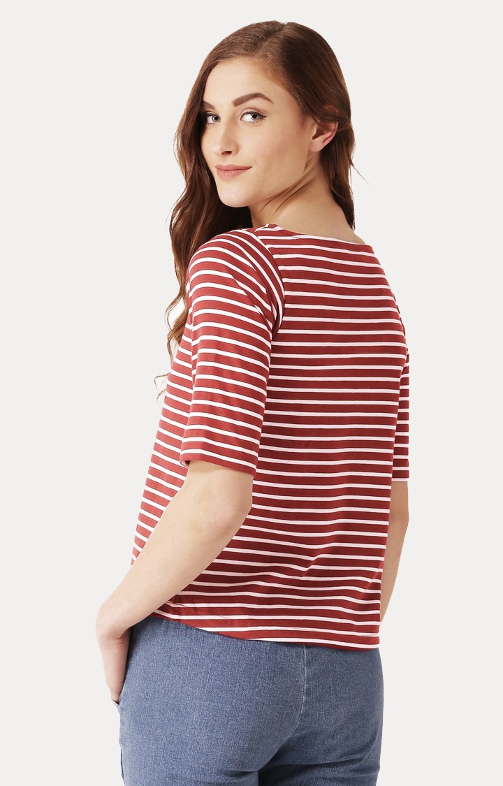 MISS CHASE | Women's Red Solid Regular T-Shirts 3