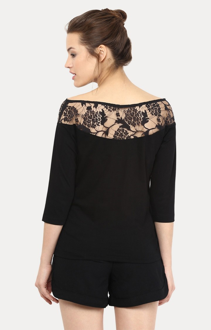 Women's Black Viscose SolidCasualwear Tops