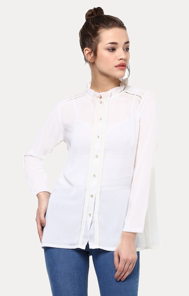 MISS CHASE | Women's White Cotton SolidCasualwear Casual Shirts