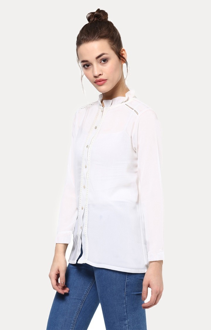 Women's White Cotton SolidCasualwear Casual Shirts