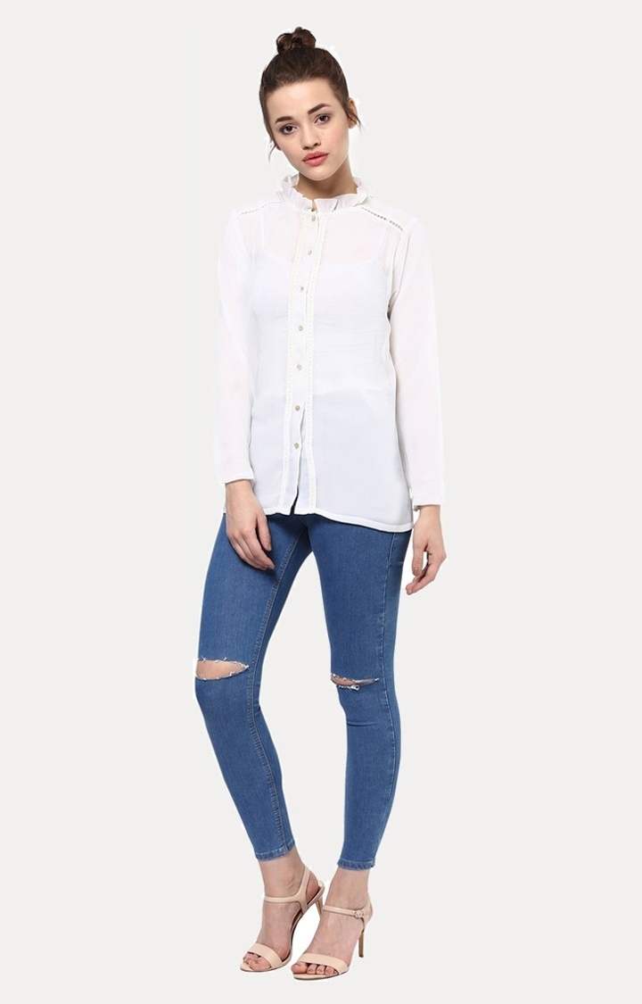 Women's White Cotton SolidCasualwear Casual Shirts