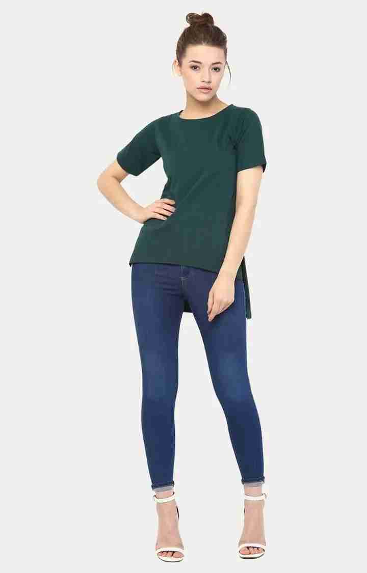 Women's Green Viscose SolidCasualwear Regular T-Shirts