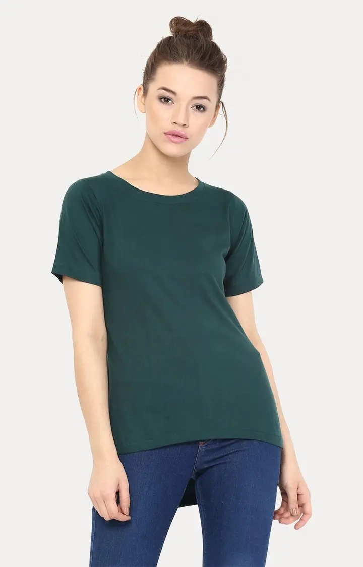 MISS CHASE | Women's Green Solid Regular T-Shirts