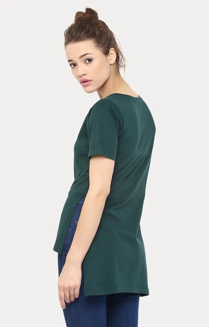 Women's Green Viscose SolidCasualwear Regular T-Shirts
