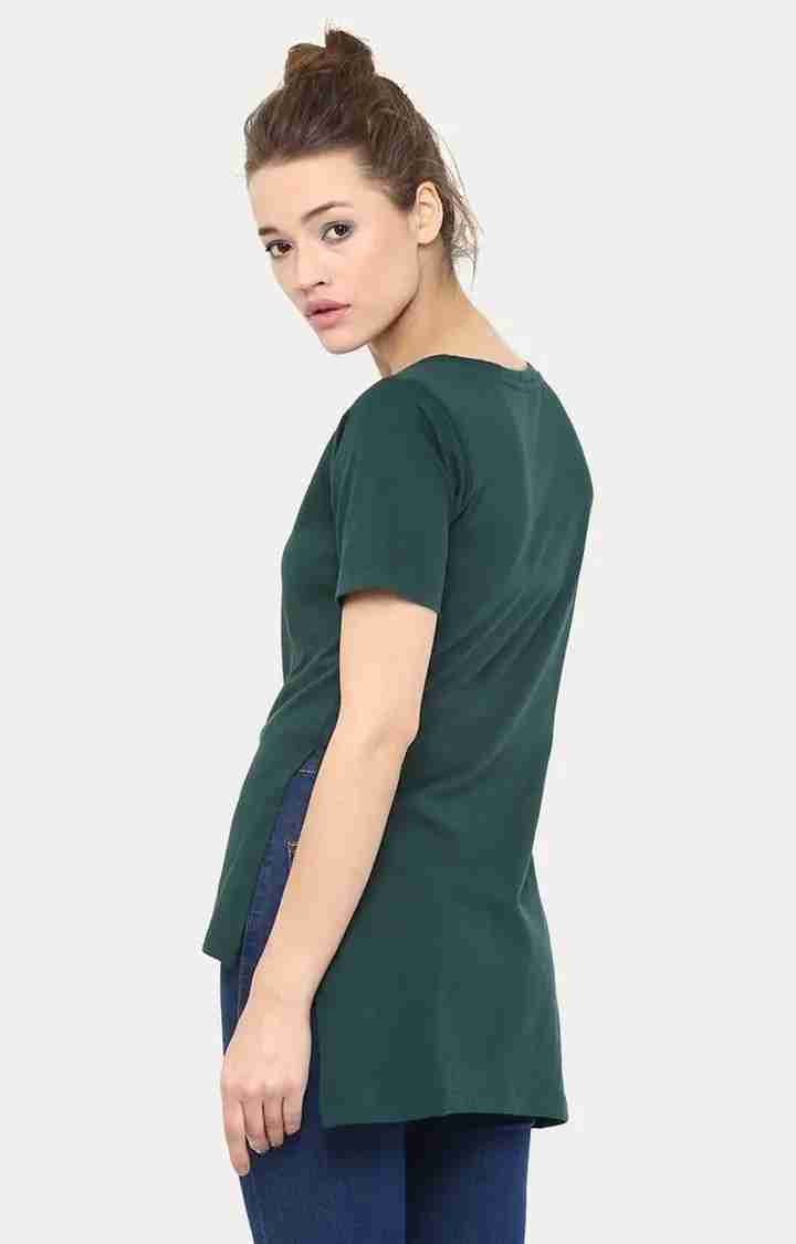 Women's Green Viscose SolidCasualwear Regular T-Shirts