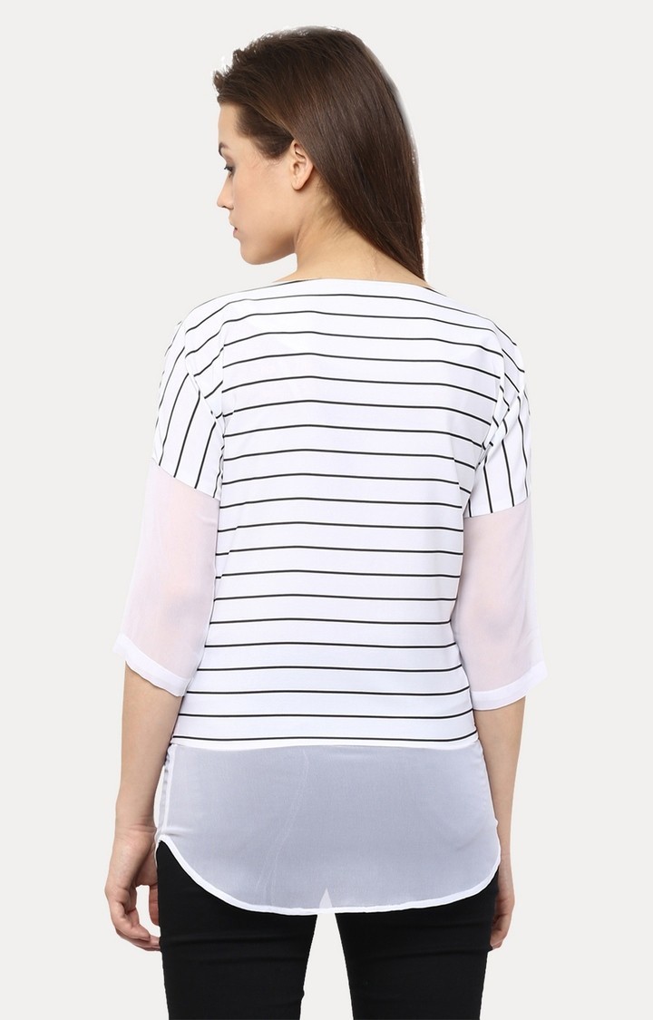 Women's White Crepe StripedCasualwear Tops