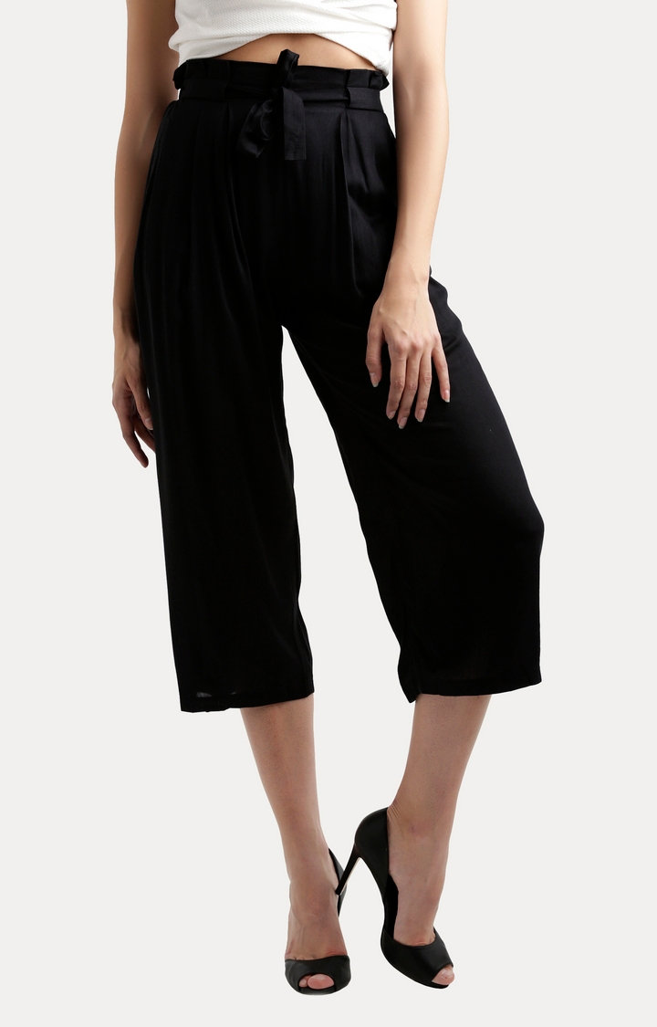 MISS CHASE | Women's Black Solid Culottes 0