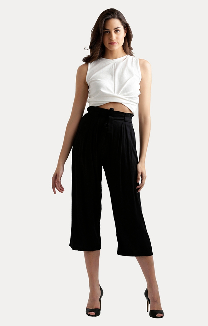 MISS CHASE | Women's Black Solid Culottes 1