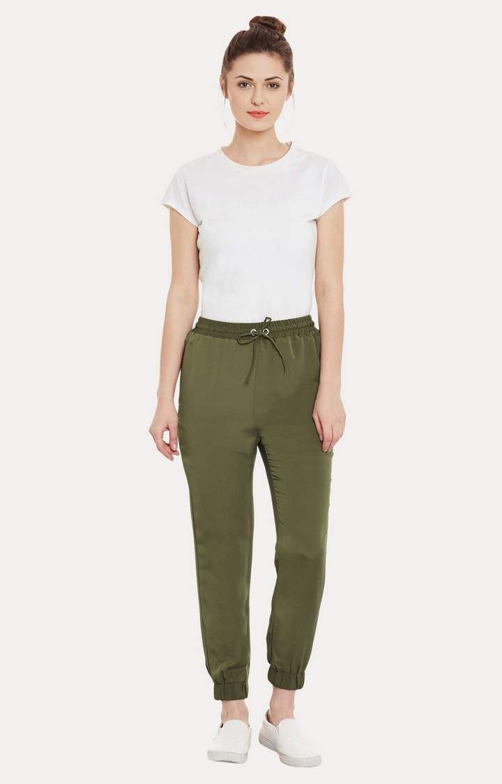 Women's Green Solid Casual Joggers