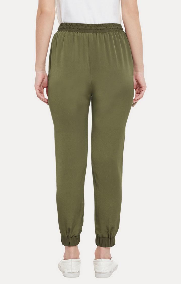 Women's Green Solid Casual Joggers