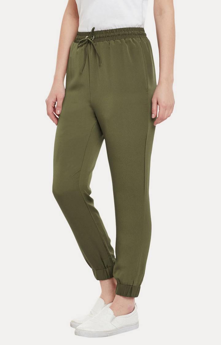Women's Green Solid Casual Joggers