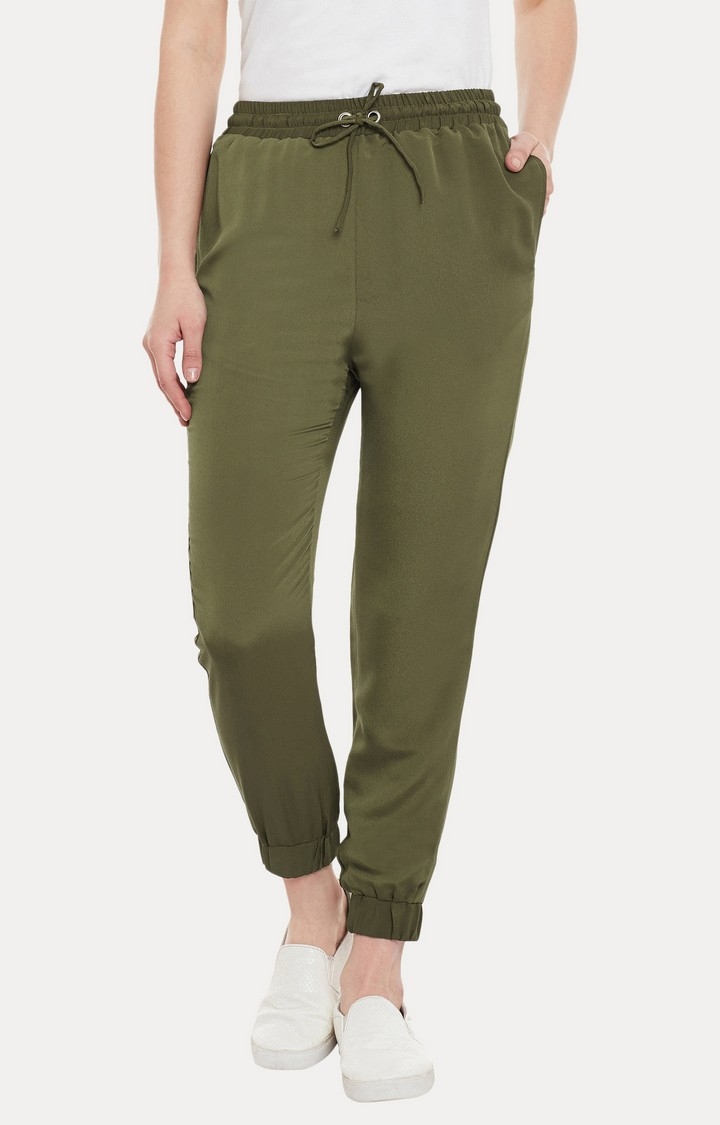 MISS CHASE | Women's Green Solid Casual Joggers