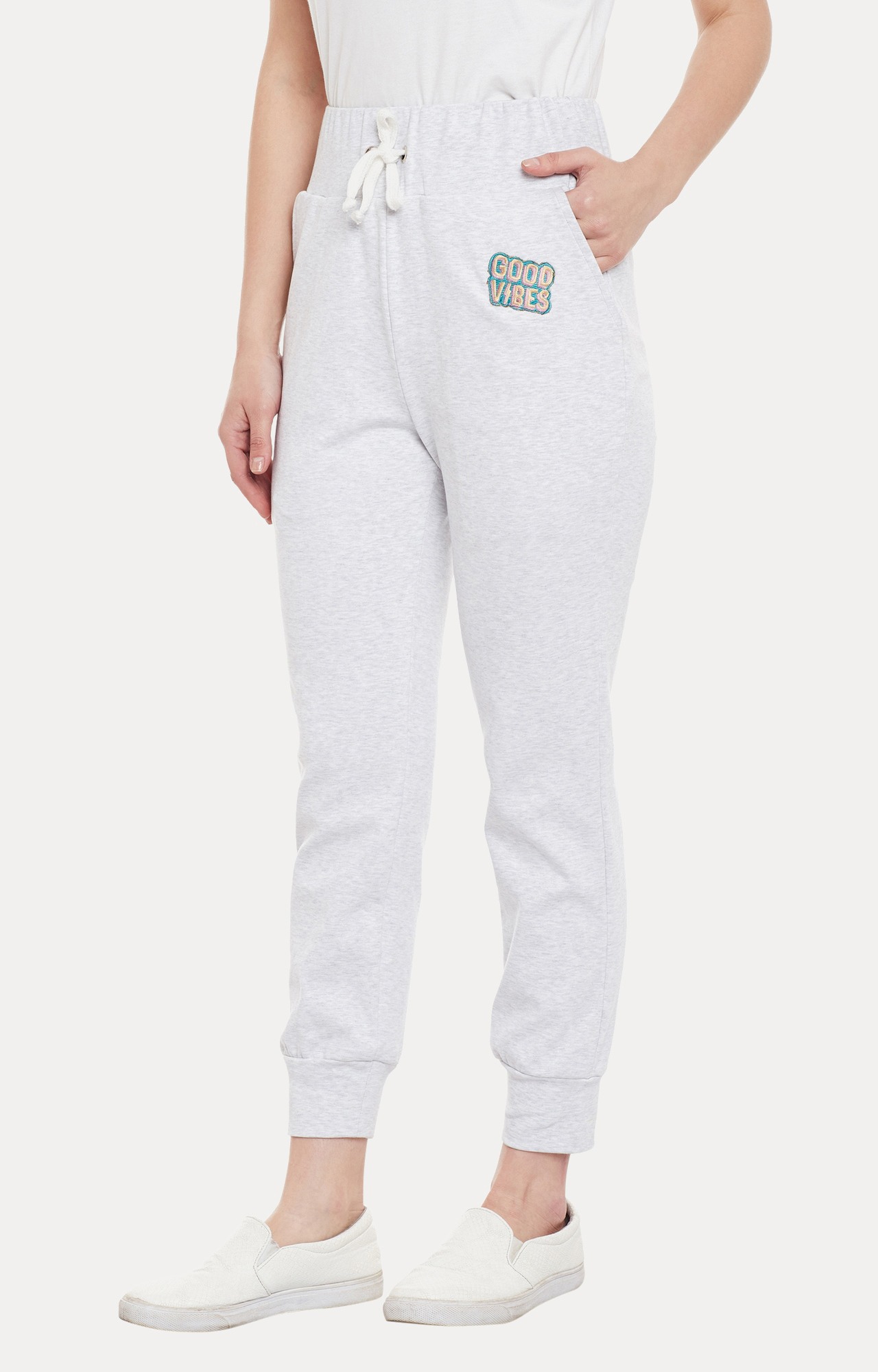 Women's Grey Melange Casual Joggers