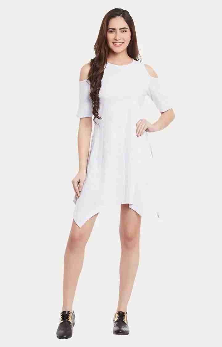 Women's White Viscose MelangeEveningwear Asymmetric Dress