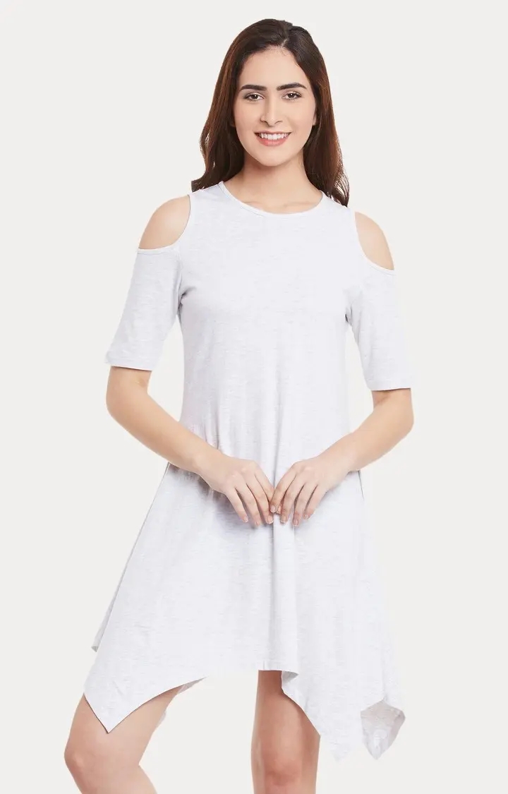 Women's White Melange Asymmetric Dress