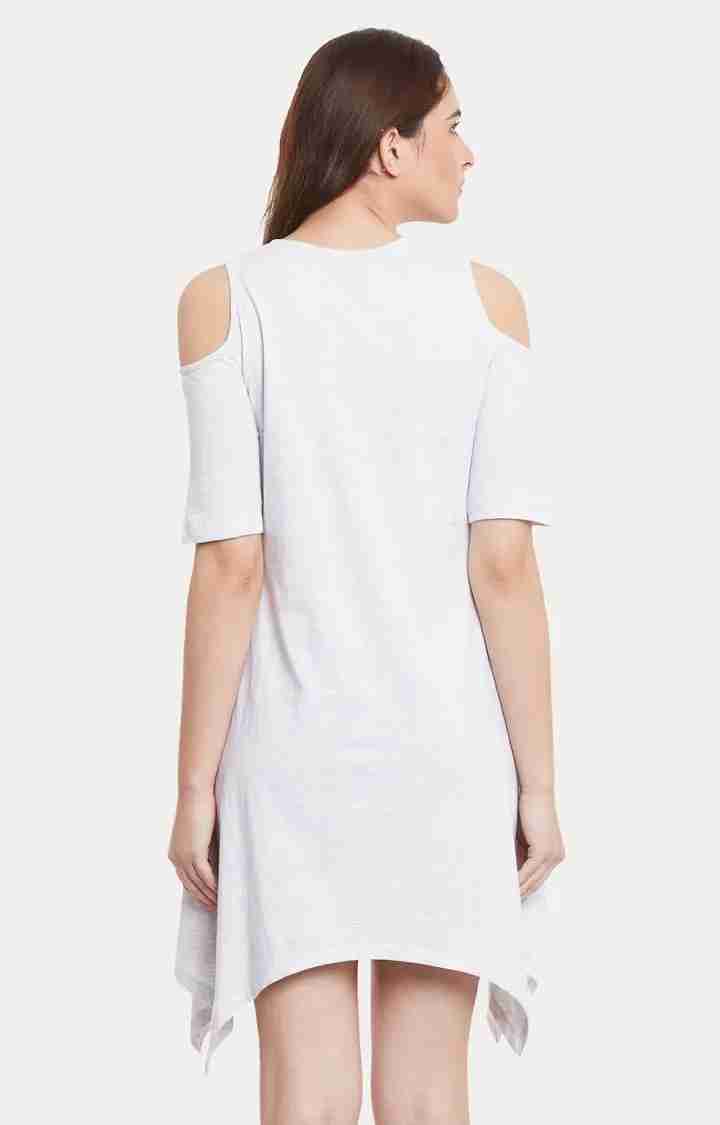 Women's White Viscose MelangeEveningwear Asymmetric Dress